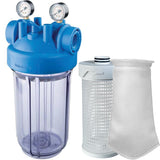 Hero M 10" filtro acqua con manometri + set sacco filtro 50 mcr