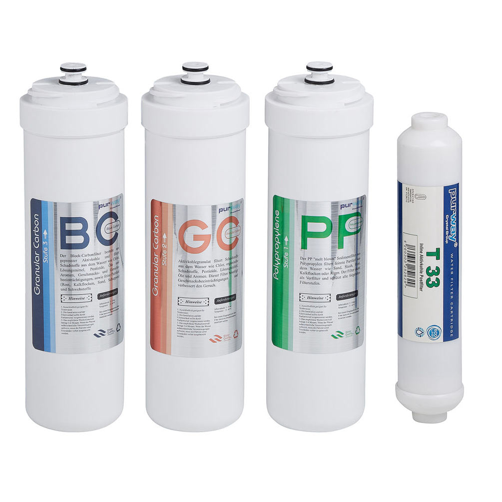 Set completo di filtri di ricambio PUR Smart con 4 cartucce di ricambio per impianto a osmosi inversa